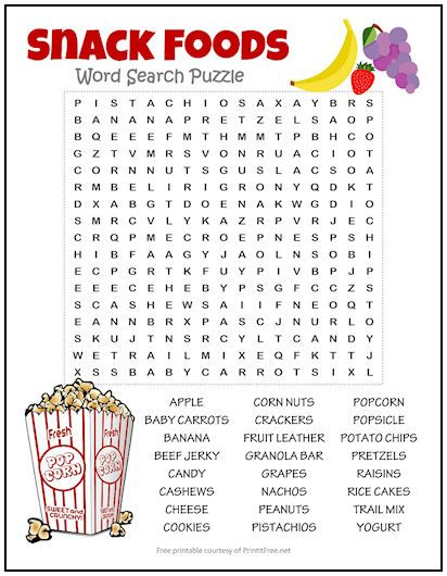 Snack Foods Word Search Puzzle Word Puzzles For Kids Kids Word