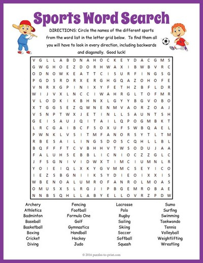 Sports Word Search Puzzle