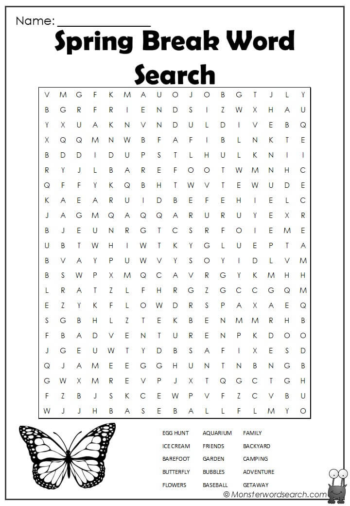 Spring Break Word Search 1 jpg Monster Word Search