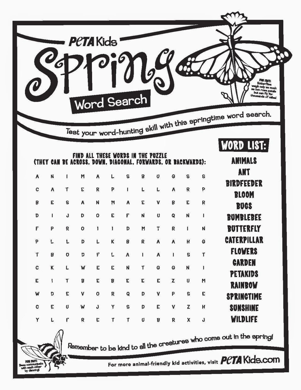 Spring Word Search Printable Word Search