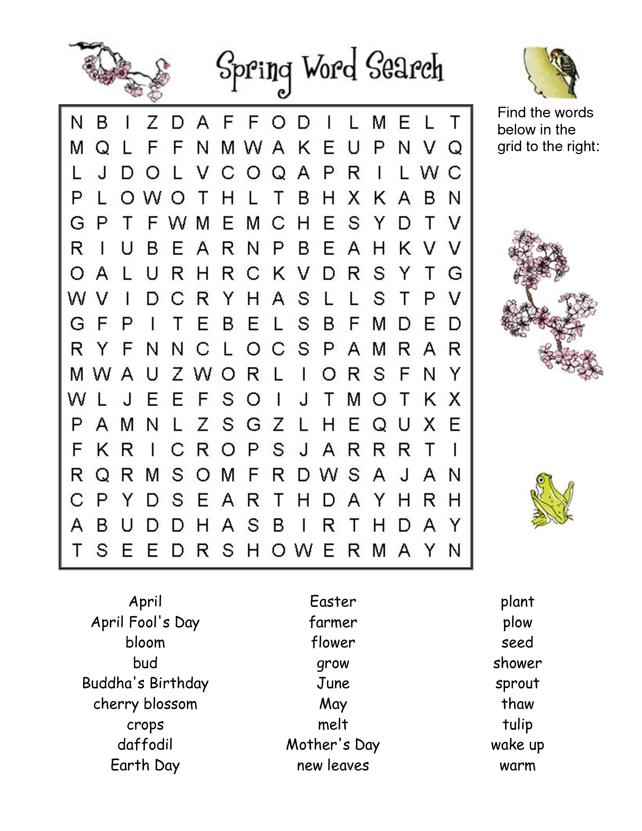 Spring Word Search Best Coloring Pages For Kids