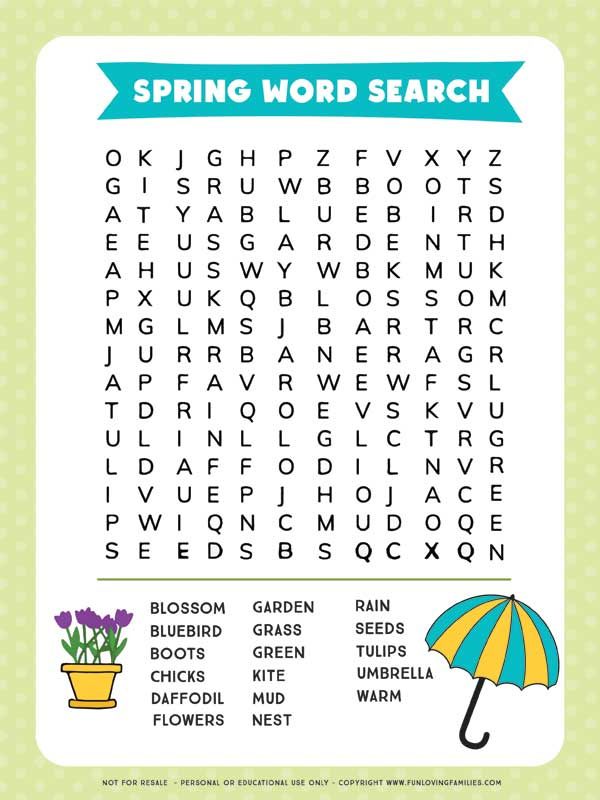 Spring Word Searches Free Printable