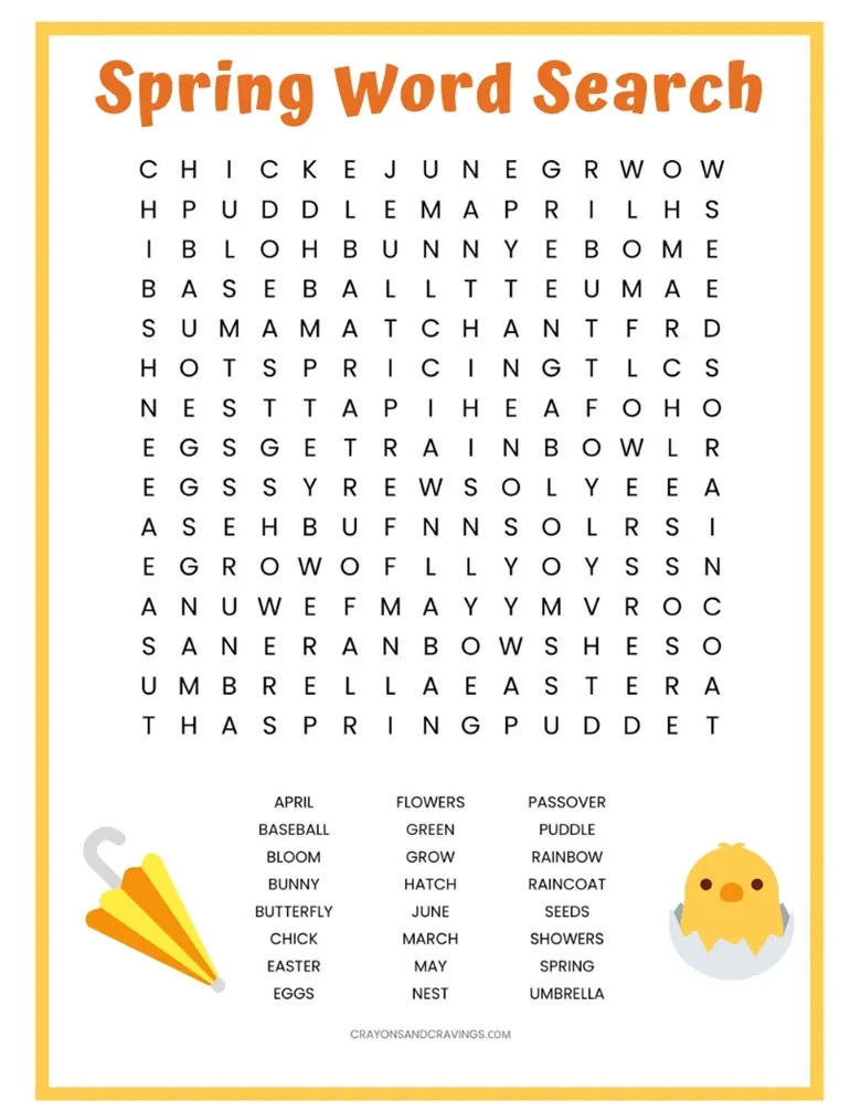 Spring Word Search FREE Printable Worksheet For Kids