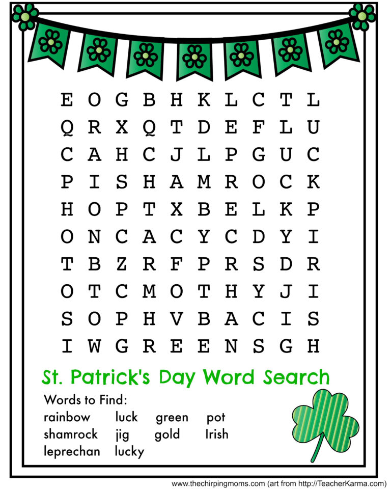 St Patrick S Day Word Search Free Printable The Chirping Moms