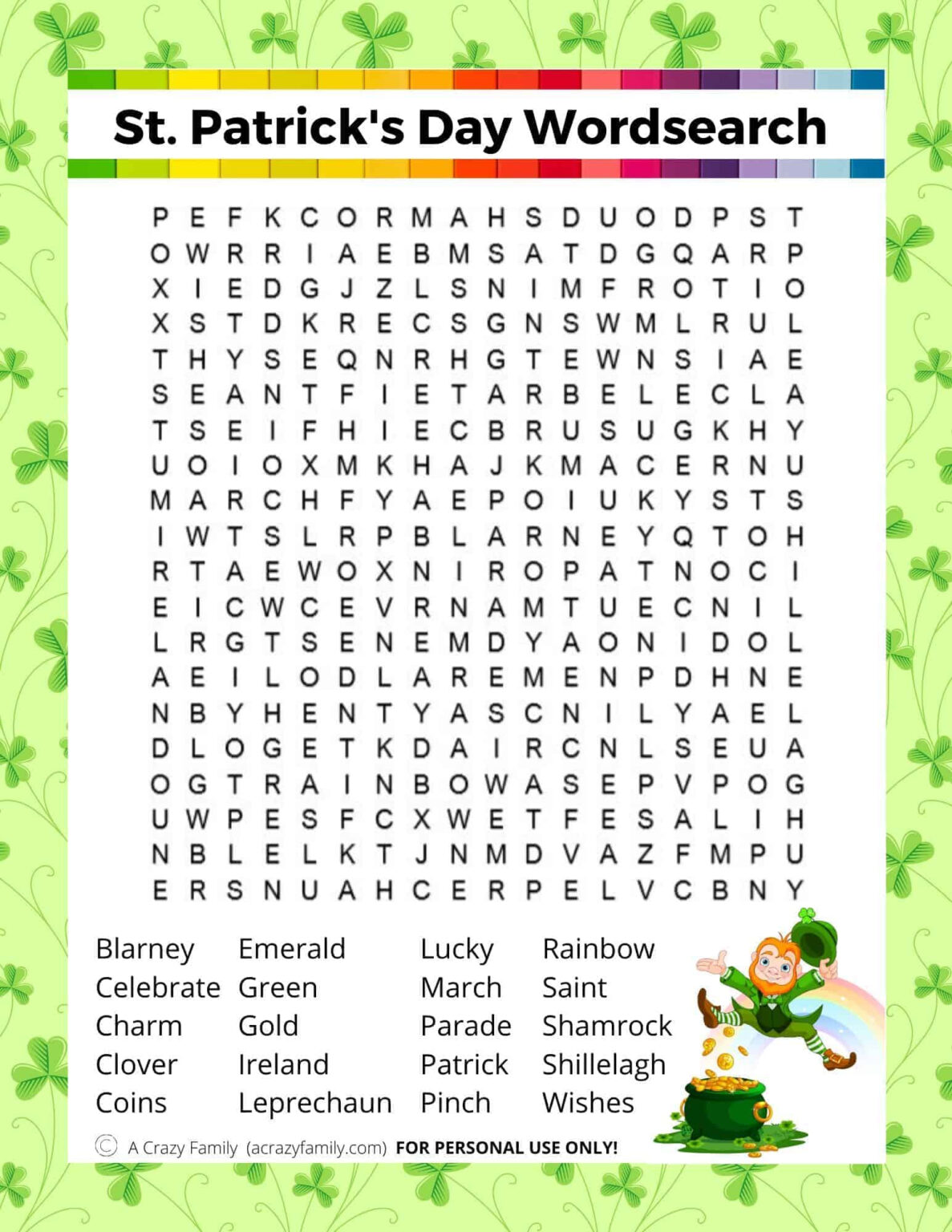 St Patrick S Day Word Search Printable | Printable Word Search