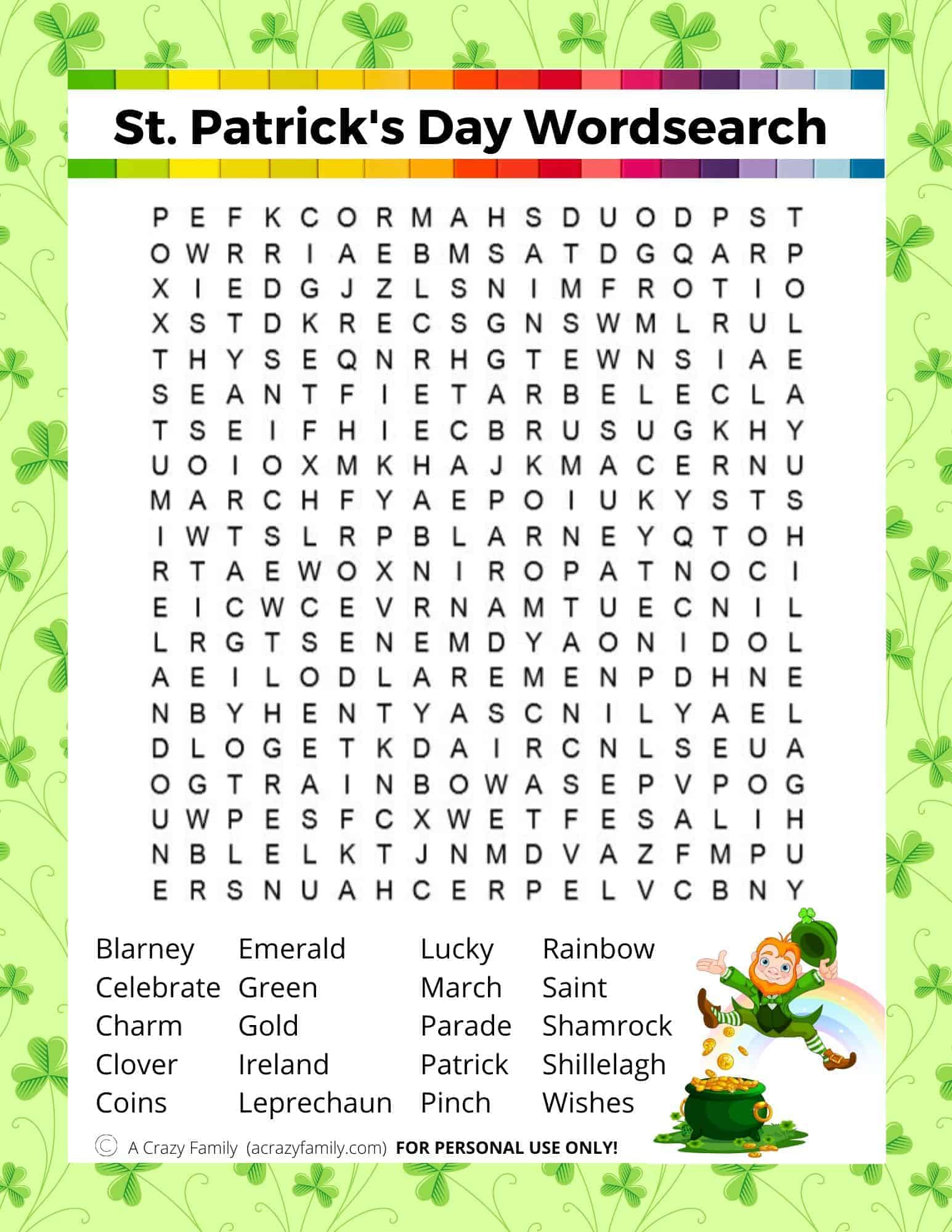 St Patrick s Day Word Search Printable