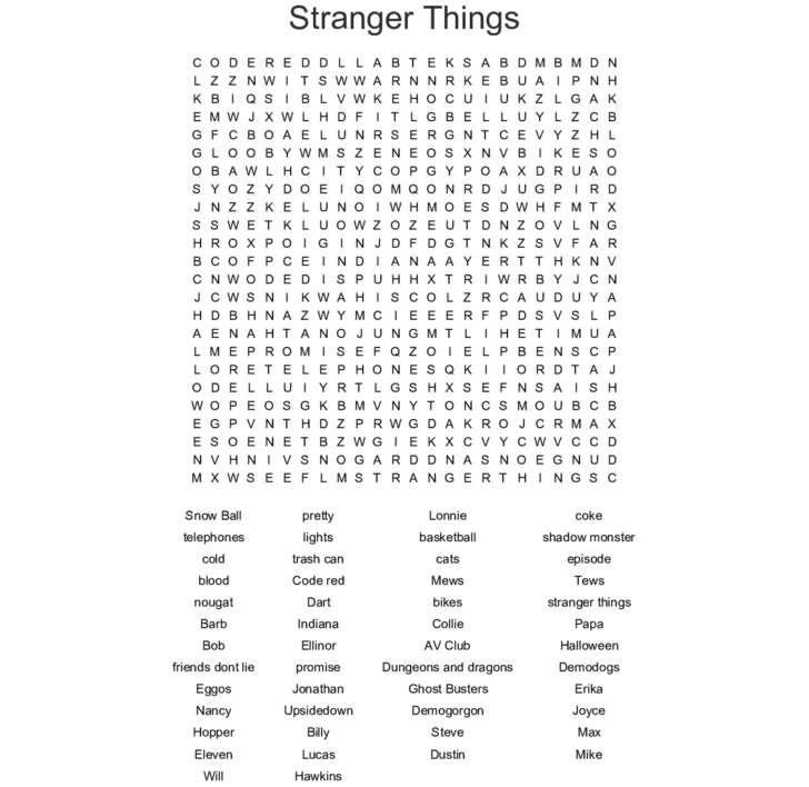 Stranger Things Word Search WordMint | Printable Word Search