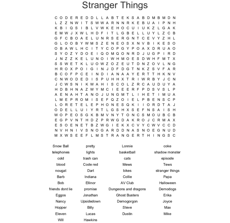 Stranger Things Word Search WordMint | Printable Word Search