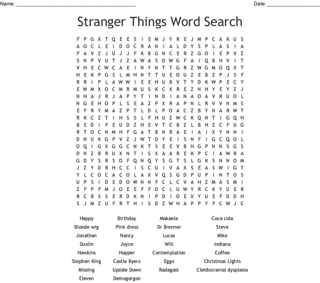 Stranger Things Word Search WordMint Printable Word Search