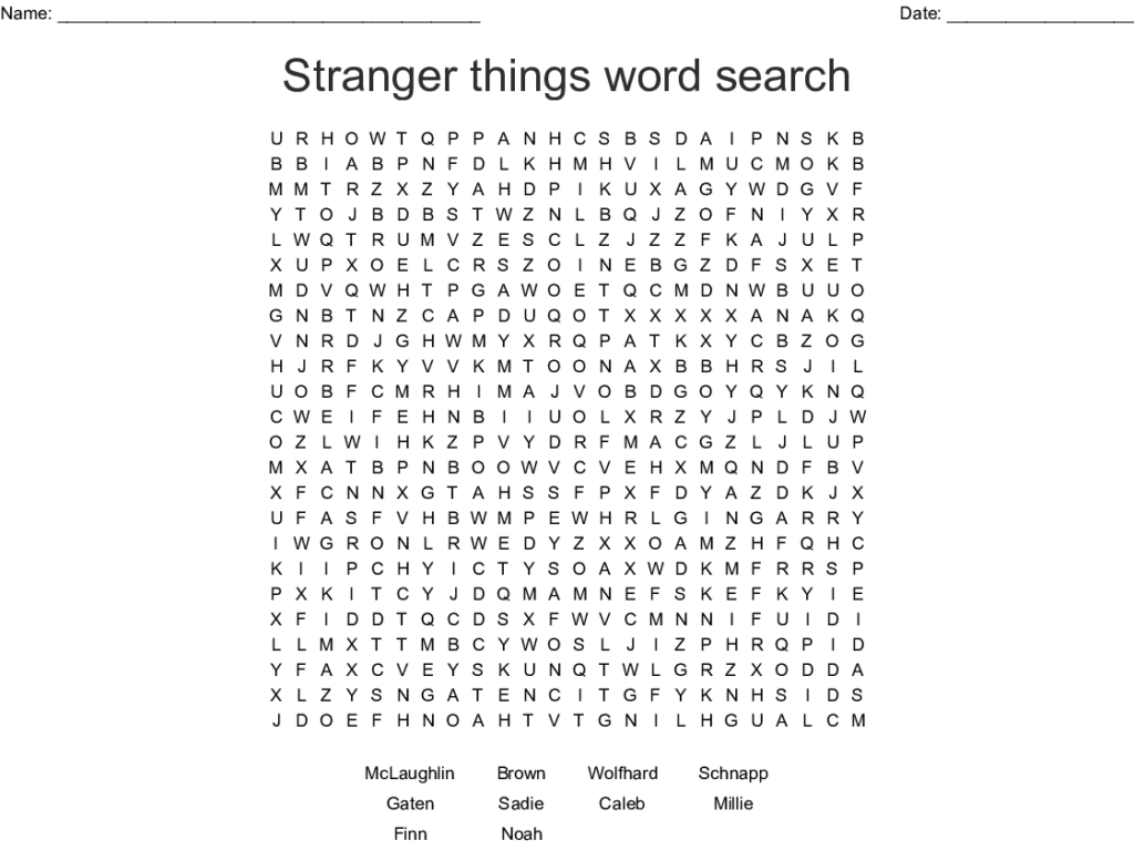 Stranger Things Word Search WordMint Printable Word Search