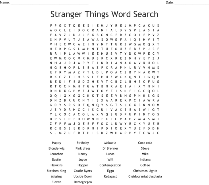 Word Search Printable Hard Stranger Things