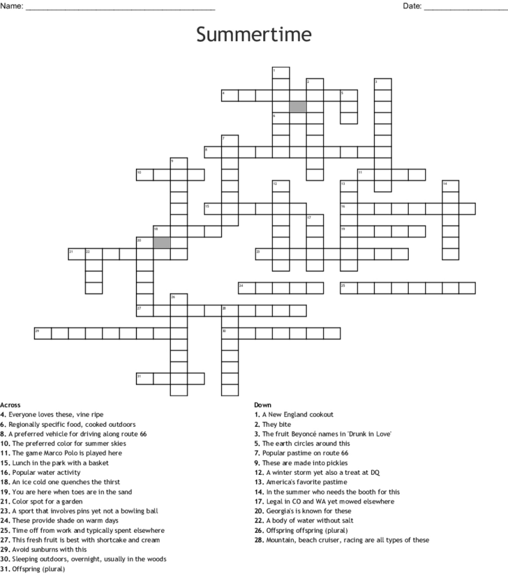 Free Printable Summer Crossword Puzzles