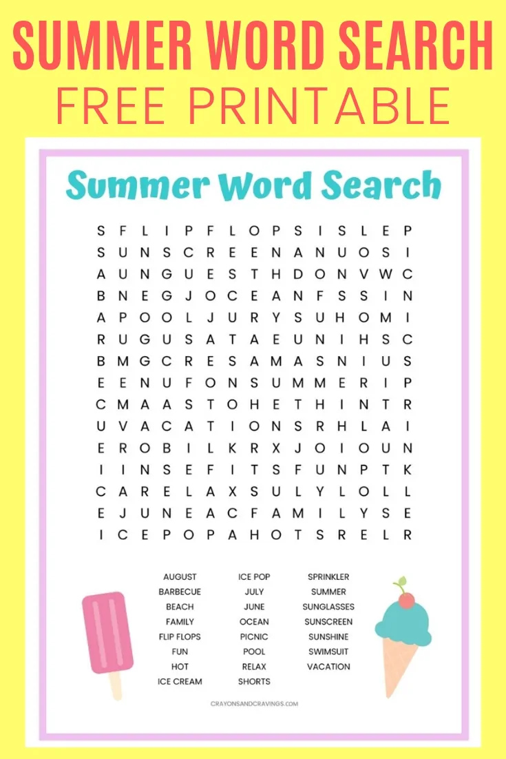 Summer Word Search FREE Printable Worksheet For Kids