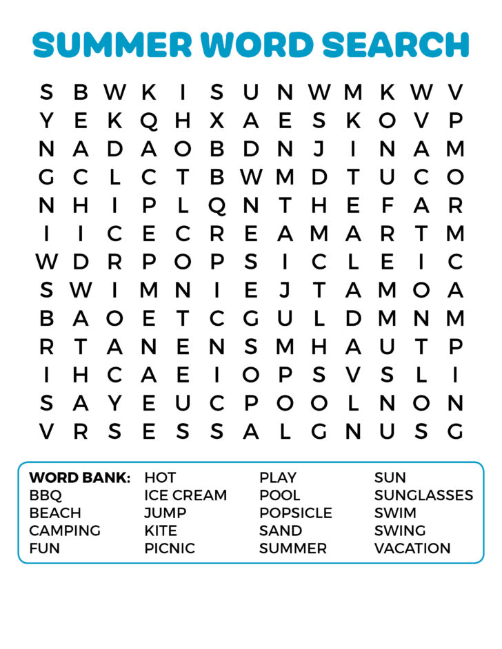 Summertime Word Search Printable