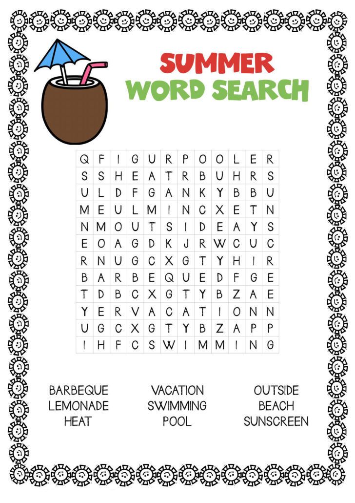 Printable Word Puzzles About Summer
