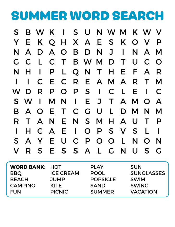 Printable Word Searches For Kids Summer