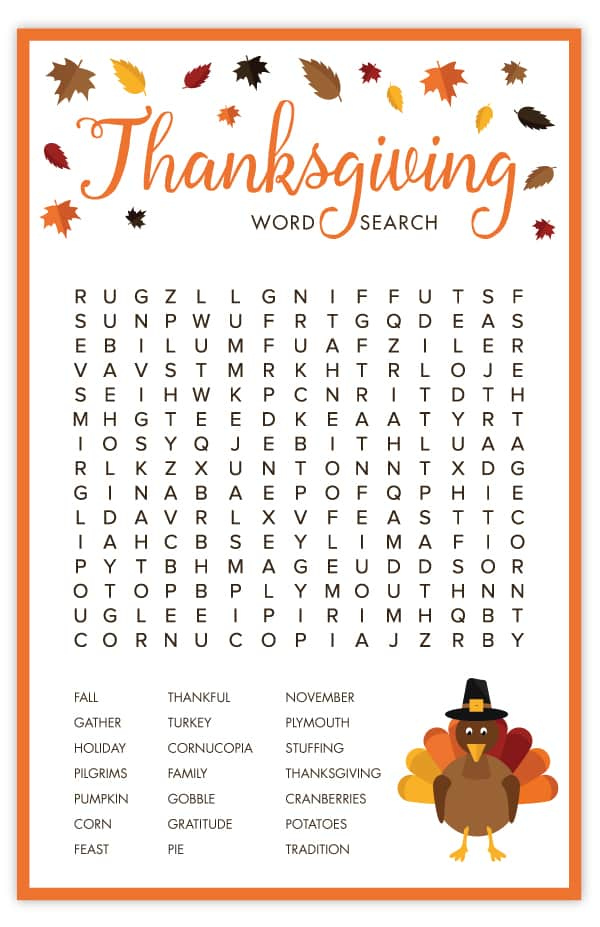 Thanksgiving Word Search Free Printable Thanksgiving Activities