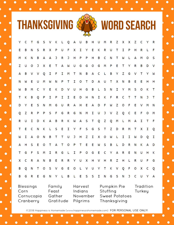 Word Search Thanksgiving Printable