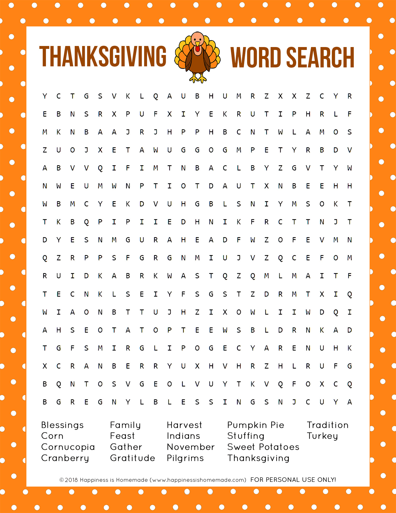 Thanksgiving Word Search Printable Happiness Is Homemade