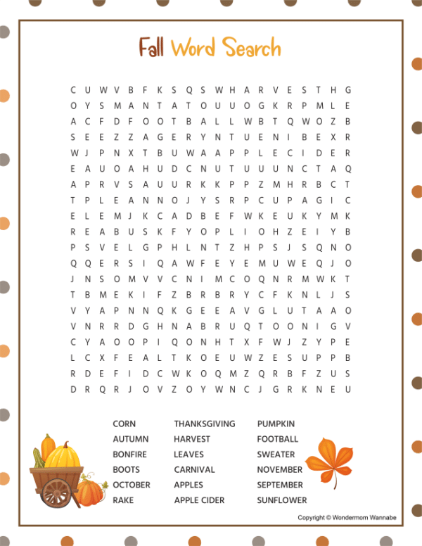 Printable Word Searches For Kids Fall