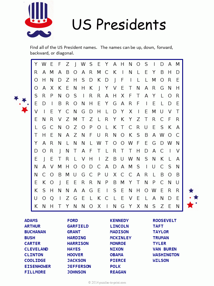 US Presidents Word Search
