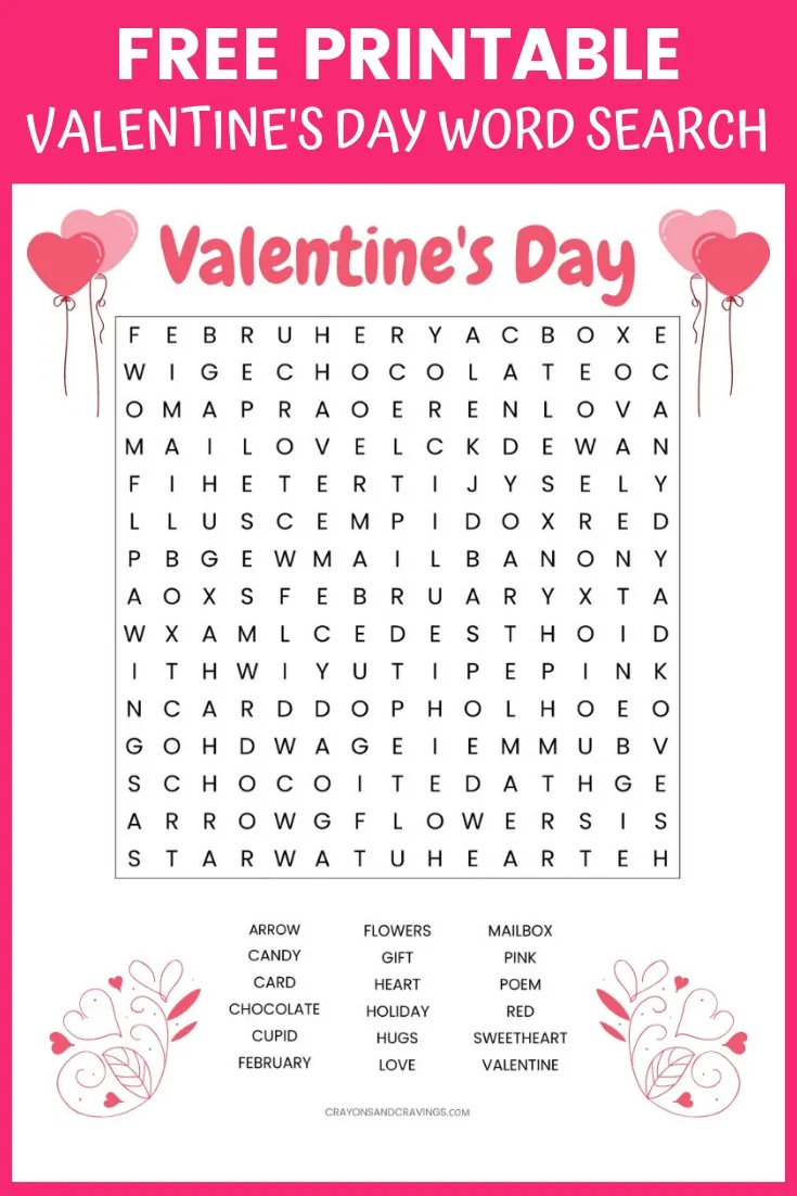 Valentine s Word Search Free Printable Worksheet