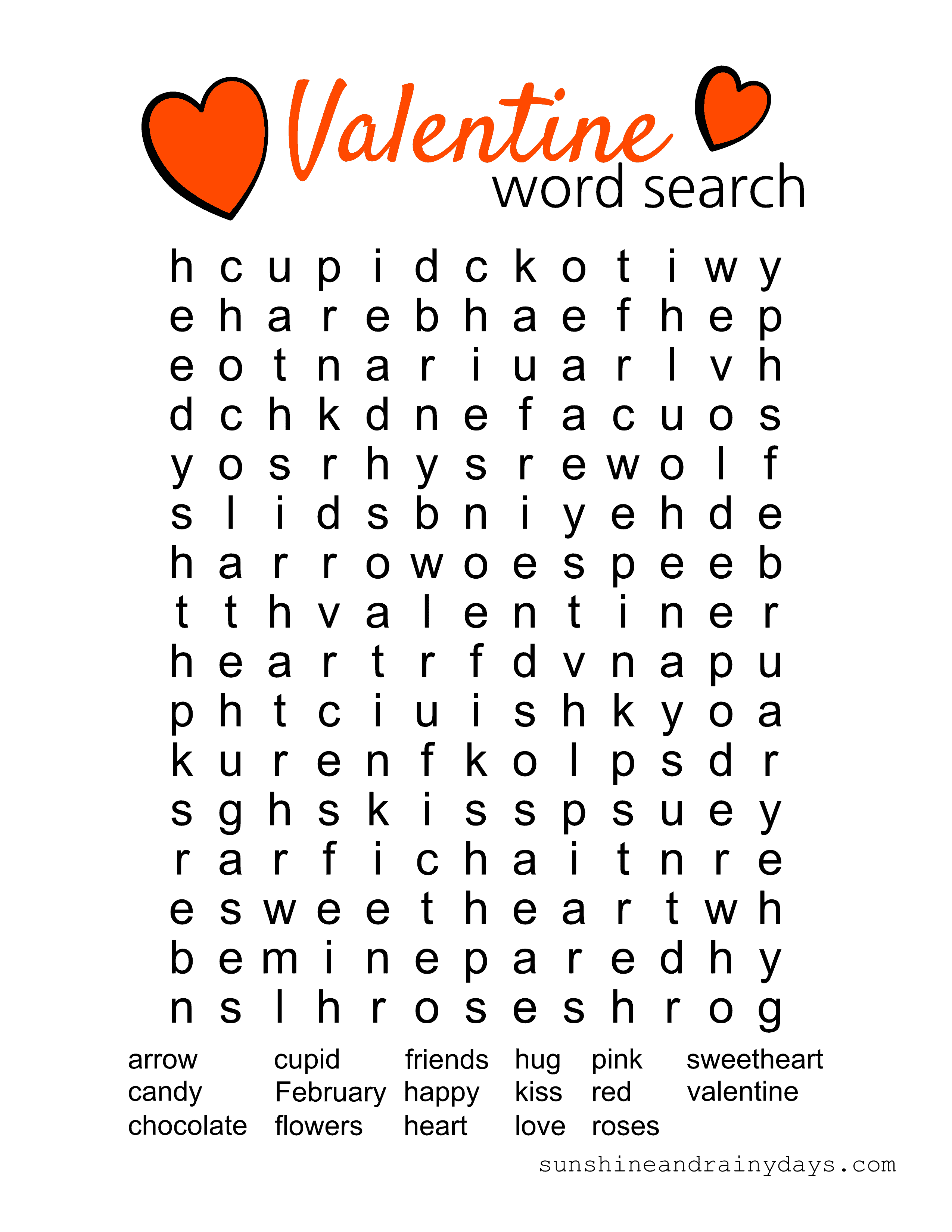 Valentine Word Search Printable Sunshine And Rainy Days