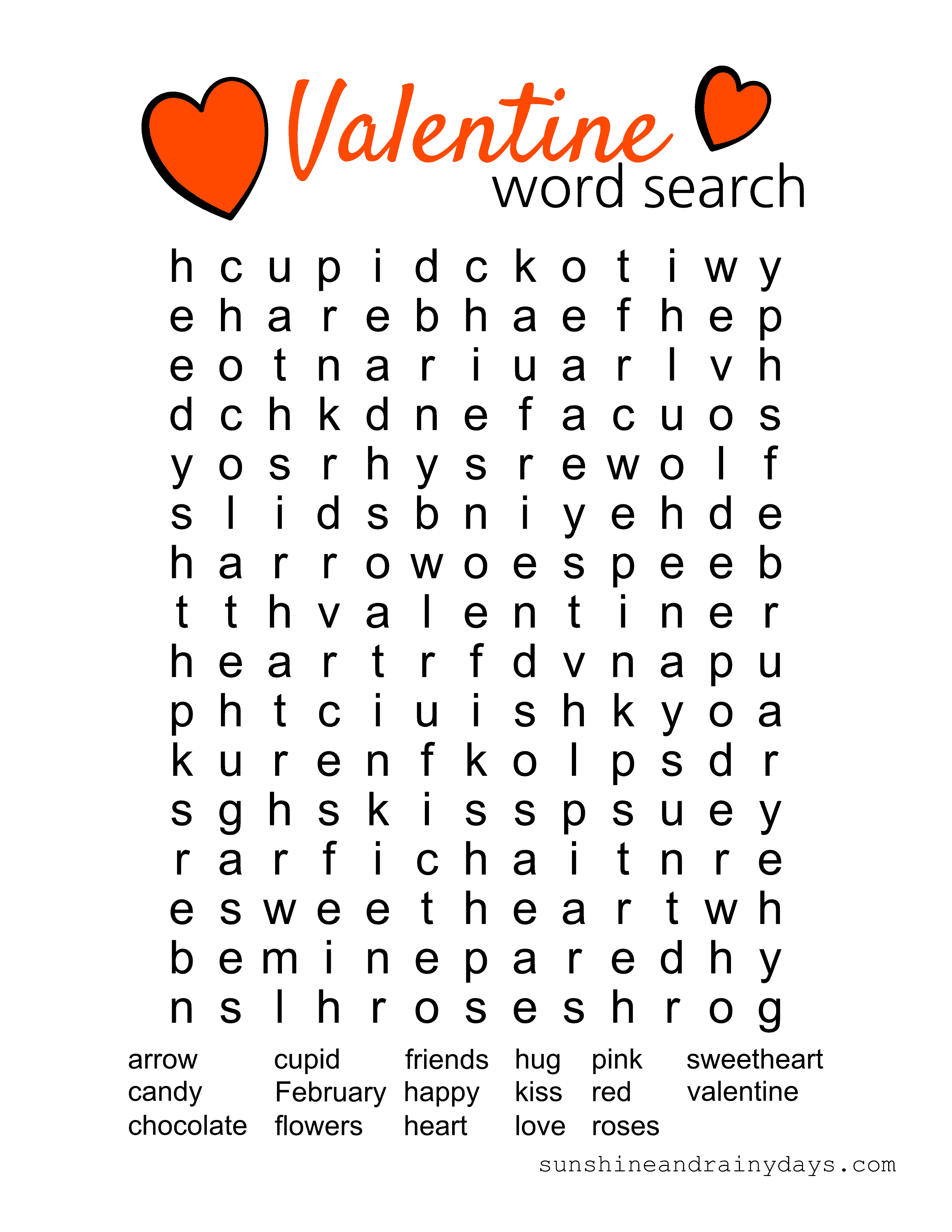 Valentine Word Search Printable