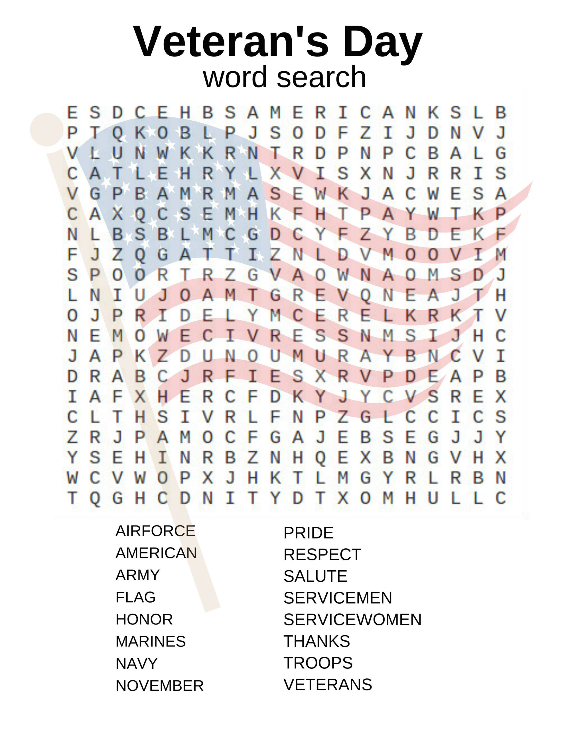 Veteran s Day Word Search And Other Activities Crafts And Fun Stuff 