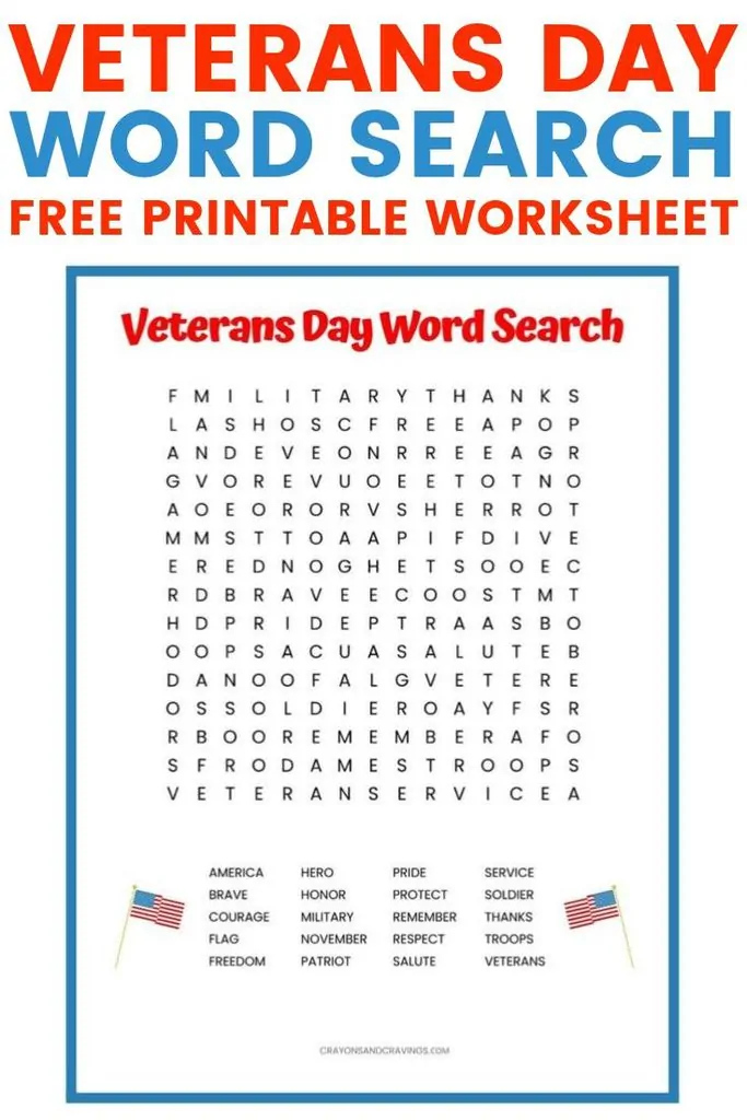 Veterans Day Word Search FREE Printable Worksheet Printable Word Search