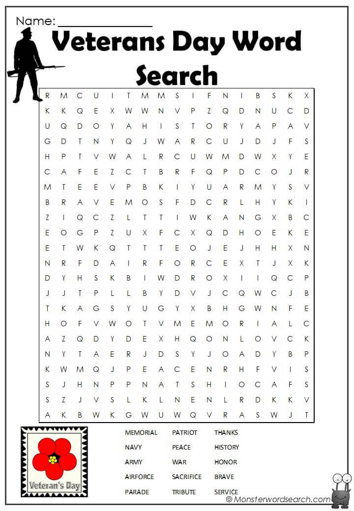 Veterans Day Word Search Veterans Day Veteran Free Printable Word