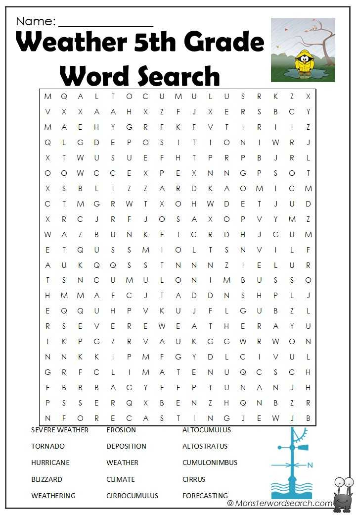 Weather 5th Grade Word Search Monster Word Search