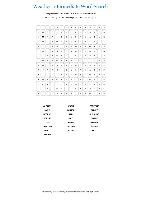 Weather Intermediate Word Search