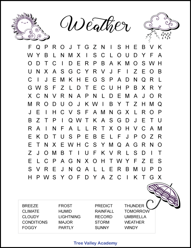 Weather Word Search In 2020 Weather Words Weather Word Search Word 