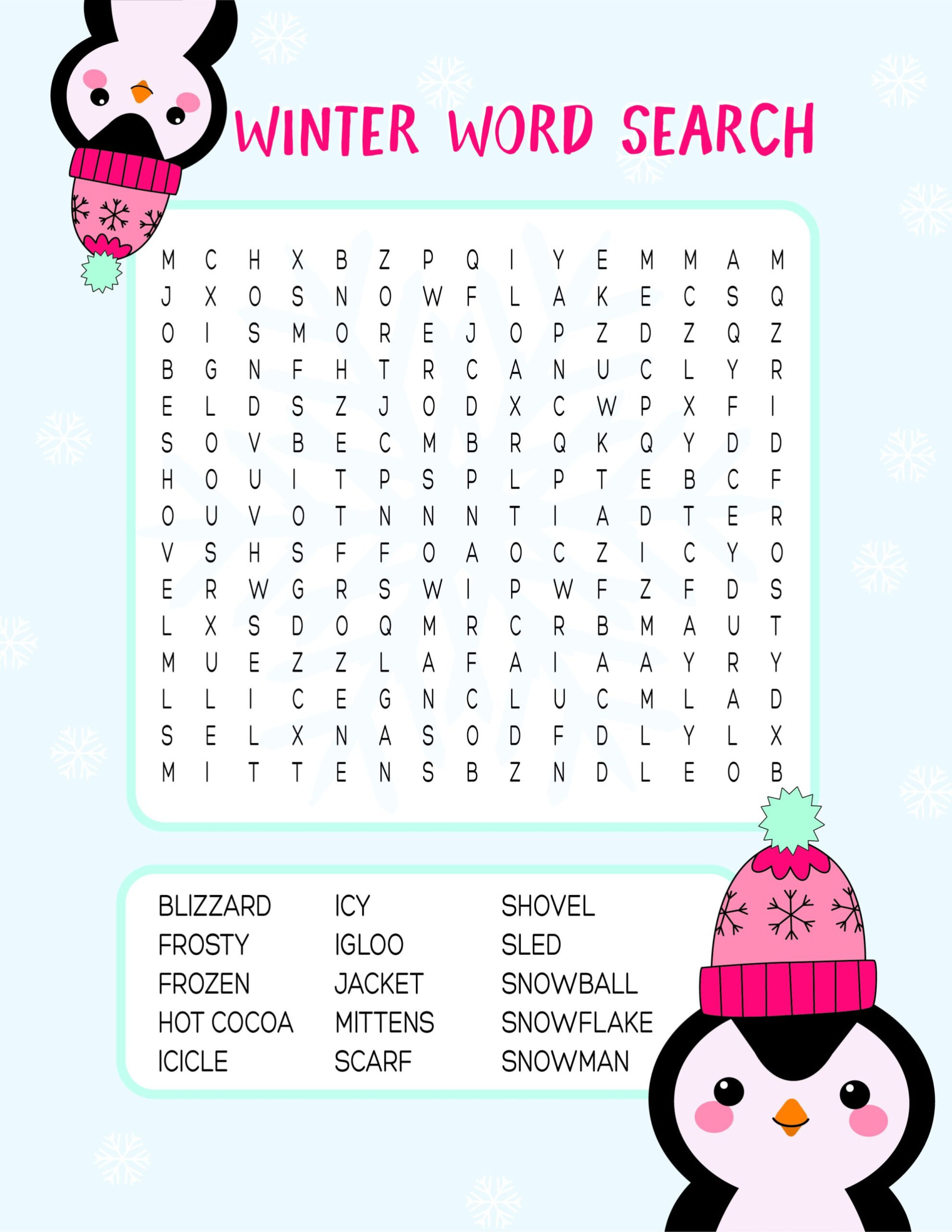 Winter Word Search Free Printable Kids Activity Fun Loving Families