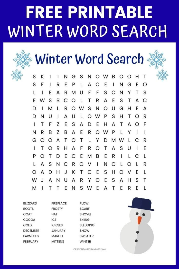 Winter Word Search Printable Worksheet With 24 Winter Themed Vocabulary 