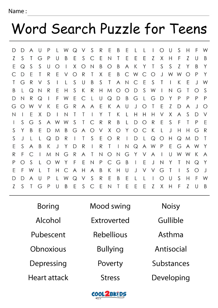 Printable Word Search Puzzles For Teenagers - Word Search Maker