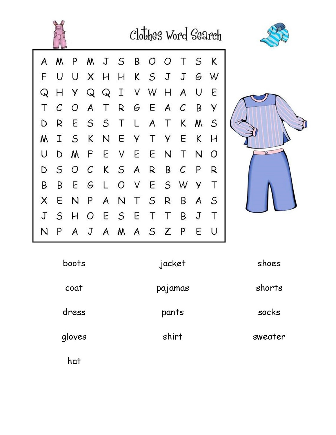 Word Search K5 Worksheets
