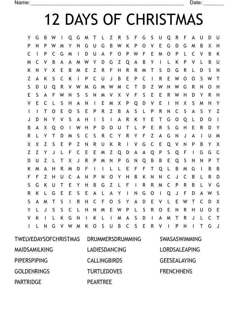 12 Days Of Christmas Word Search - Wordmint with regard to 12 Days Of Christmas Word Search