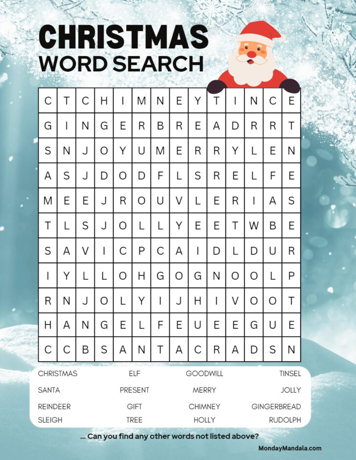 Christmas Printable Word Search Puzzles For Adults