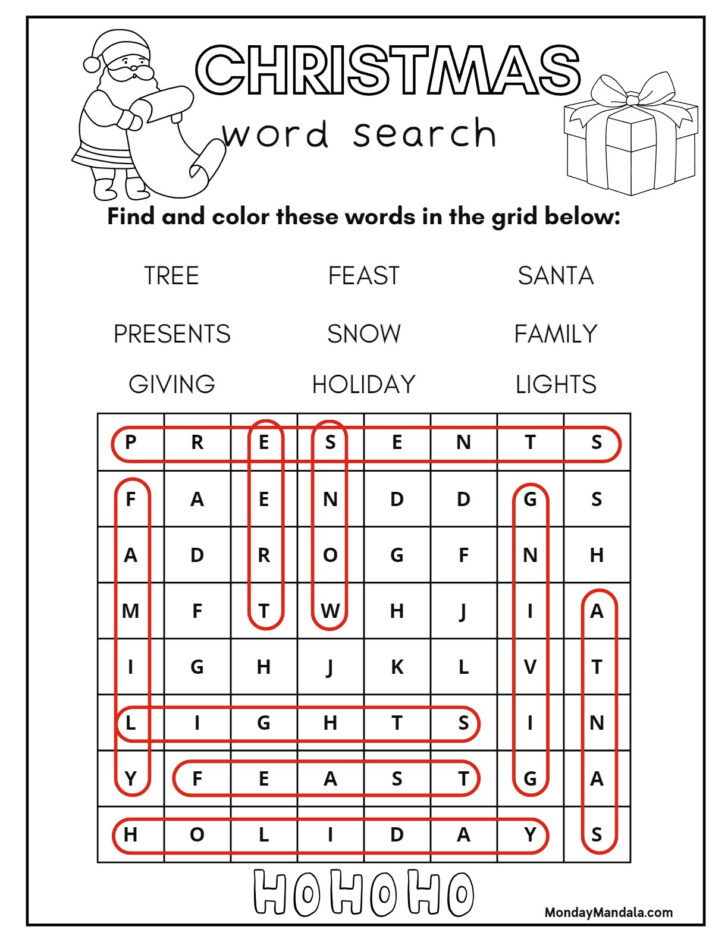 Christmas Word Search For Middle School