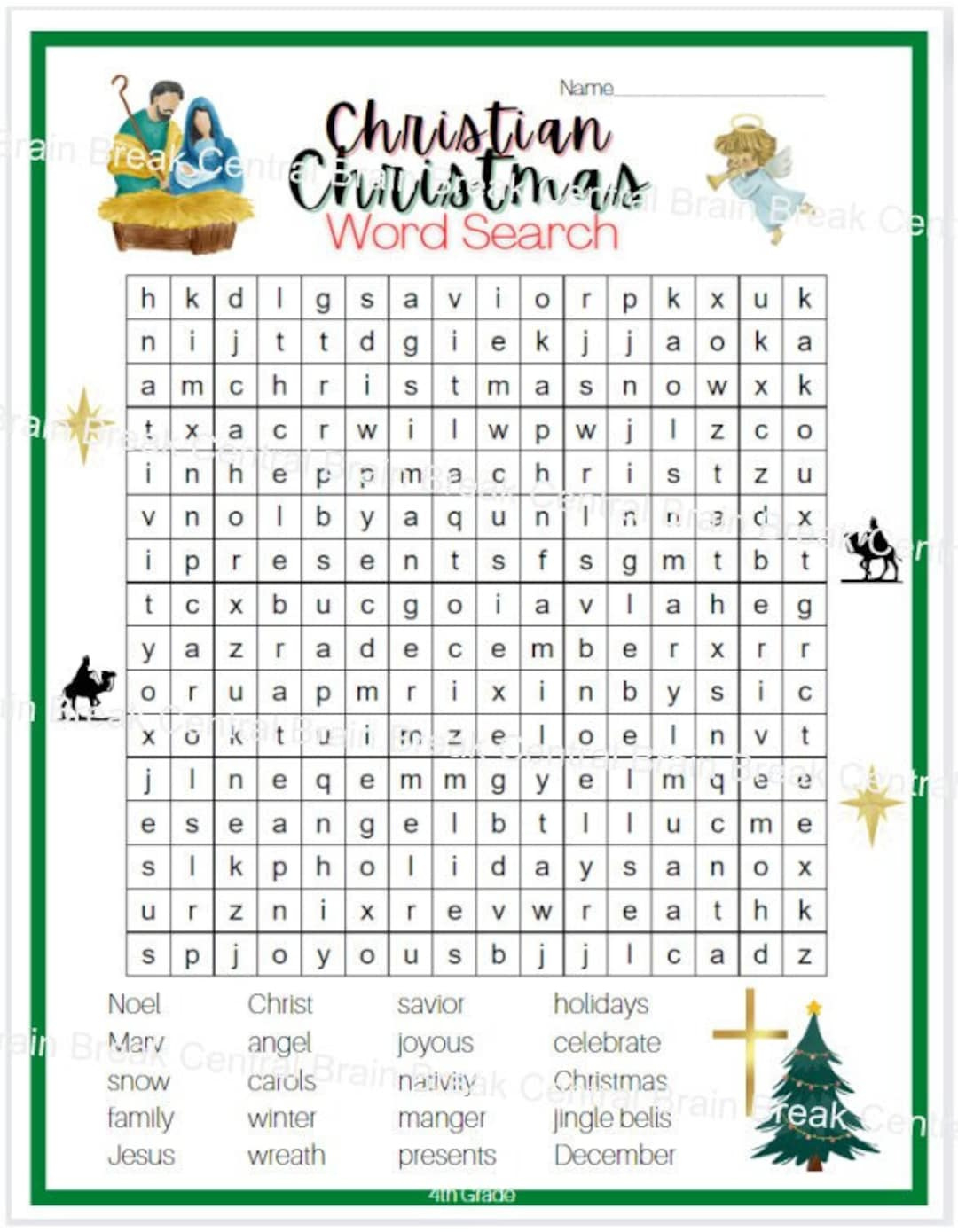 4Th Grade Christian Christmas Word Search With Answer Key in Religious Christmas Word Search Puzzles