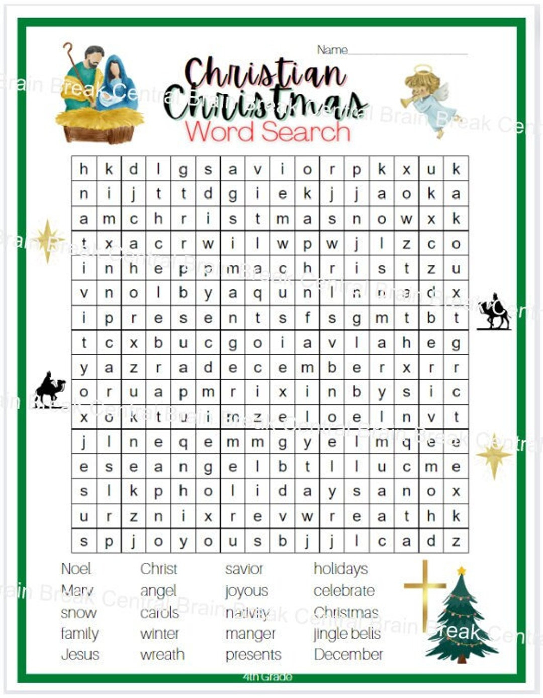 4Th Grade Christian Christmas Word Search With Answer Key with regard to Christian Christmas Word Search Printable