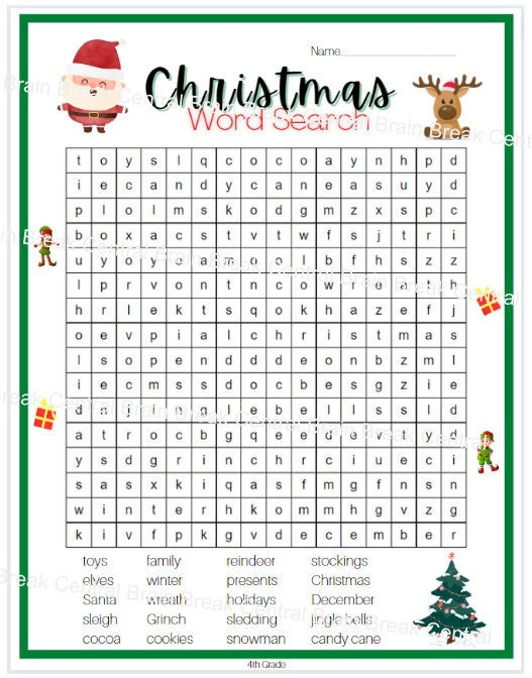 4Th Grade Christmas Word Search With Answer Key, Printable - Etsy for Christmas Word Search 4Th Grade