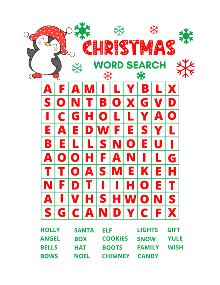 Christmas Word Search For First Graders