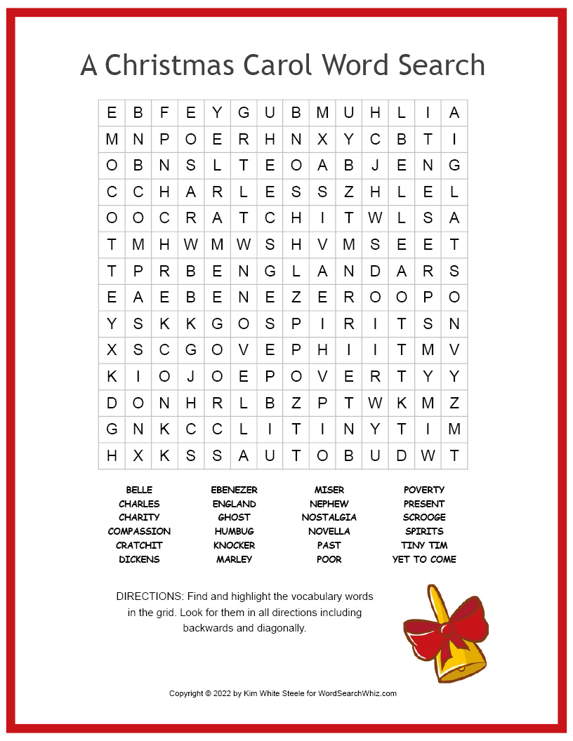 A Christmas Carol Word Search for Christmas Carol Word Search Answers