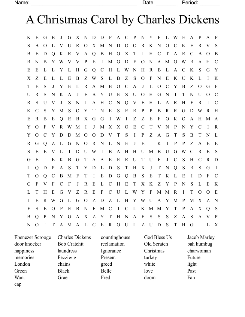 A Christmas Carolcharles Dickens Word Search - Wordmint in Word Search A Christmas Carol