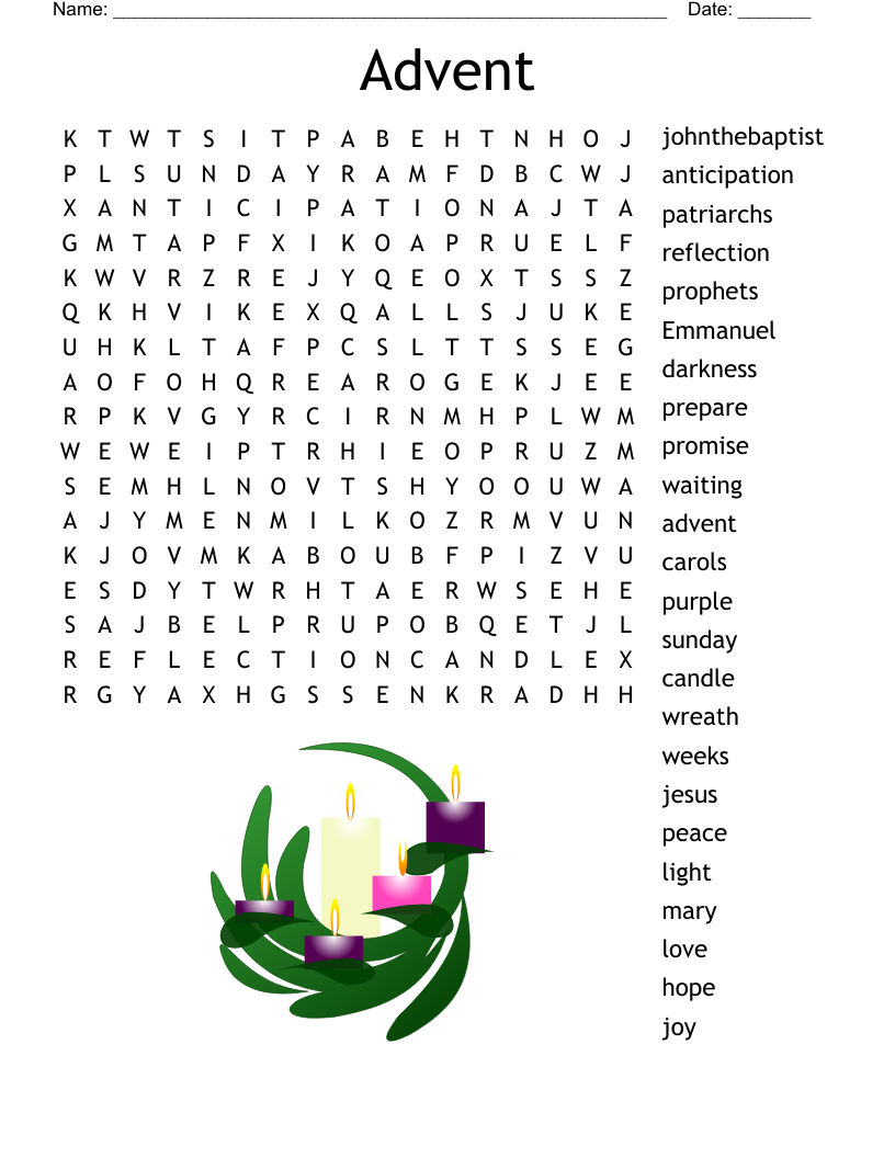 Advent Wreath Word Search - Wordmint inside Catholic Christmas Word Search