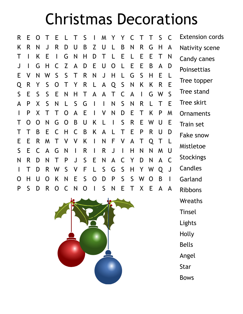 All Things Christmas Word Search - Wordmint intended for Christmas Decorations Word Search