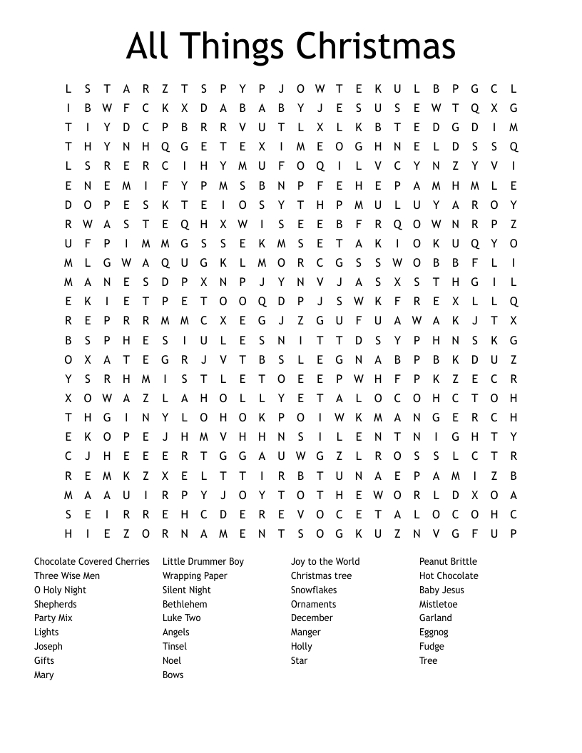 All Things Christmas Word Search - Wordmint throughout All Star Puzzles Merry Christmas Word Search Answers